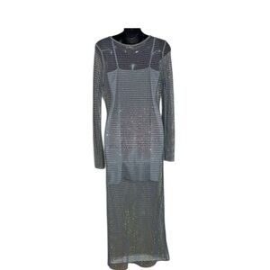House of Harlow 1960 Grey Mesh Long Sleeve Dress - sparkle-
